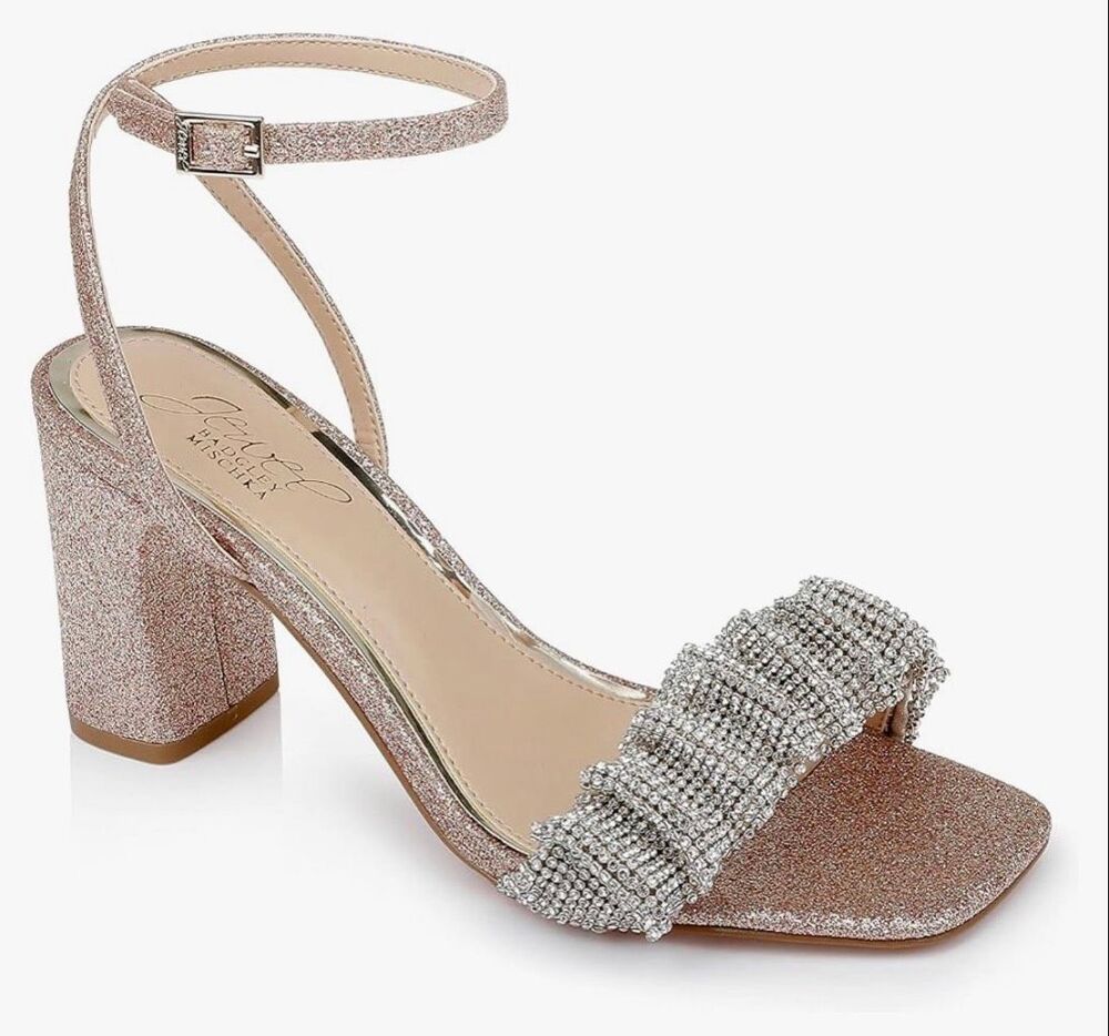 Jewel Badgley Mischka Rita Bejeweled Strap Block Heel New Size 8